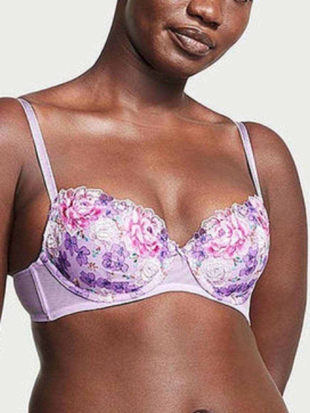 Victoria’s Secret Floral Embroidered Demi Bra 36DD Lavender Pink Mesh